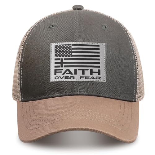 Christian Hats for Men Women, Faith Over Fear Hat - color: Gray Green
