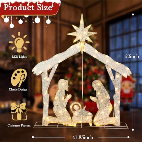 4.3 FT Lighted Christmas Nativity Scene, Pre‑Lit Outdoor Yard Decor