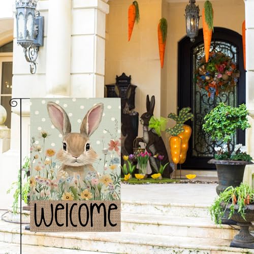 AVOIN colorlife Spring Easter Bunny Welcome Garden Flag 12x18 Inch - color: Blue, size: Garden Size-12 x 18"