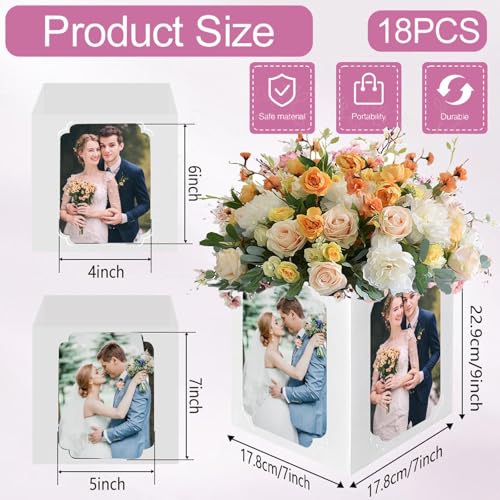 18PCS Picture Centerpieces for Table Decoration, Photo Frame Display 6/7 Inch White Photo Holders Props Box, Photo Centerpieces for Table for Graduation Decoration, Wedding, Birthday Party - color: 18pcs | White