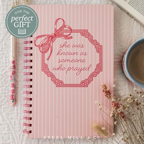 Steel Mill & Co Cute Floral Spiral Notebook Journal for Notes, 10.5" x 7.5" Prayer Journal and Church Notes Journal for Women with Durable Hardcover and 60 Lined Pages with Prompts (Someone Who Prayed) - color: Someone Who Prayed