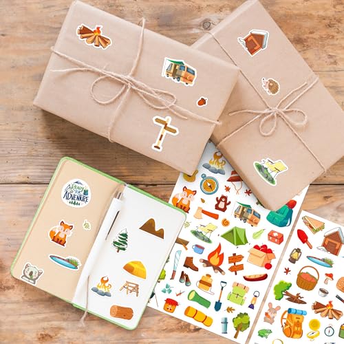 LINAYE 24 Sheets Camping Stickers for Kids, 1320 PCS Nature Camp Stickers, Waterproof Self Adhesive Summer Crafts, Camping Party Favors Supplies Rewards for Kids - style: Camping 24 Sheets