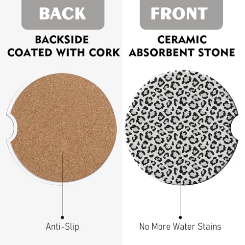2 Pack Car Coasters for Cup Holders, Cute Car Accessories Interior (Leopard-White) - color: Leopard-white
