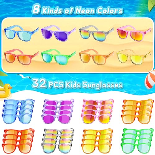GKTZ Kids Sunglasses Party Favors - Boys Girls Valentines Day Gifts, Neon Sunglasses with UV 400 Protection for Kids Classroom Favors Birthday Goodie Bags Stuffers - 32 Packs - style: 32 Pack
