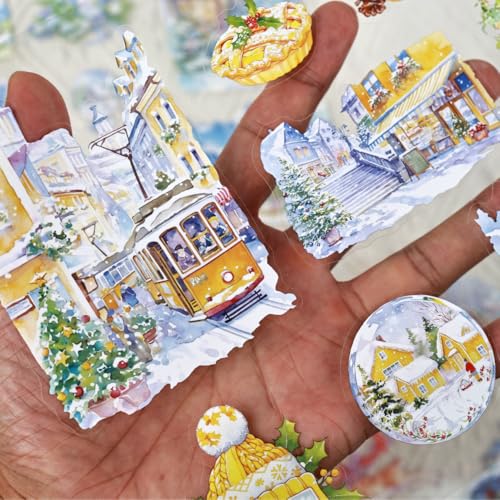 Winter Landscape PET Sticker Book, Diecut Stickers for Journaling - color: Misty Sleep Pages