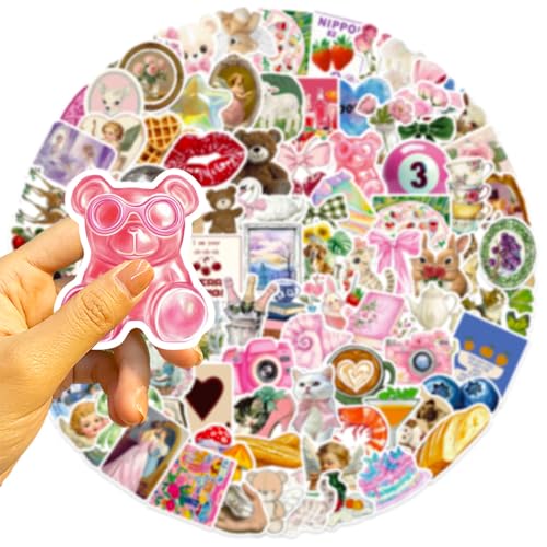 DothRayan 100pcs Y2K Coquette Pink Aesthetic Waterproof Stickers, Vintage Pink Girls Stickers for Water Bottles,Laptop Scrapbook Computer Phone Guitar Aesthetic Decals - color: Downtown Girls D