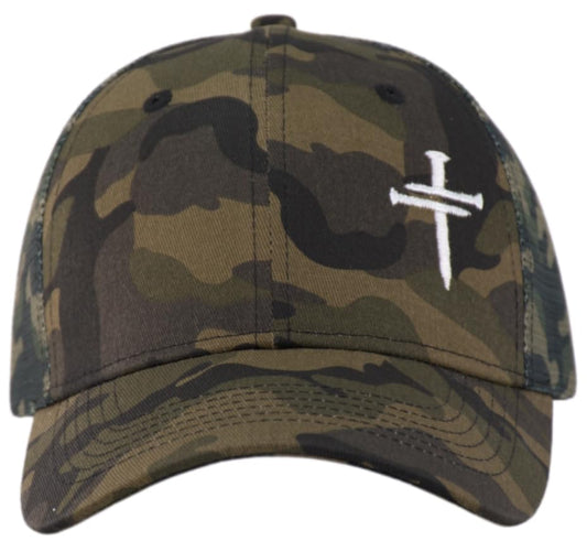 TSSGBL Christian Jesus Cross Hat- OSFM & XXL Big Head Fit, 3 Nails Faith Adjustable Mesh Trucker Cap, Ideal Gifts - color: Camo, size: One Size