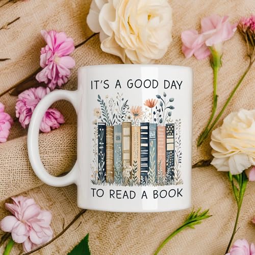 Gifts for Books Lovers Women - It’s A Good Day To Read A Book Mug, Book Lover Mugs, Books Coffee Cup with Stacked Novel Design, Bookworm Mugs for Readers - color: Book