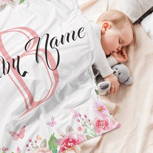 Custom Floral Rose Blanket with Name Personalized Name Blanket for Girl Newborn New Baby Customized Gifts for Baby Shower Christmas Birthday - color: Style9