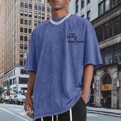 Wrenpies Christian Bible Verse Shirts for Men Jesus Faith God Religious Tshirt Vintage Oversized Graphic Acid Wash Tees Tops - color: Blue, size: Small