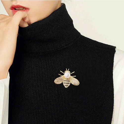 Honey Bee Brooches Crystal Insect Themed Bee Brooch Animal Fashion Shell Pearl Brooch Pin Gold Tone - color: white pearl