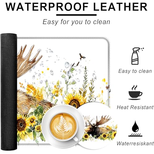 Large Keyboard Mouse Pad Set, Extended Mouse Pad+Keyboard Wrist Rest Support, Memory Foam Ergonomic Easy Typing, 4Pcs (31.5×11.8 in) Desk Pad Set for Office Home,Deer and Sunflowers - color: Deer and Sunflowers