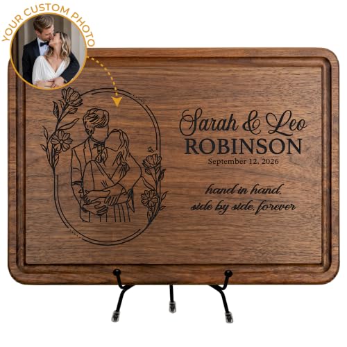 Custom Wood Engraved Outline Photo Cutting Board, Personalized Couple Picture Gift for Her Him, Anniversary Wedding Gifts 2026 2027, Engagement, Valentines, Mr and Mrs, Bridal, Bride Groom, Christmas