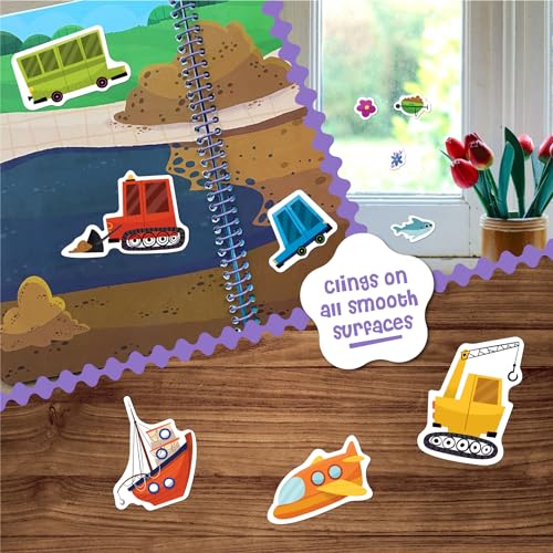Stick4Ever Jelly Sticker Book® - for Kids - Waterproof, Easy to Clean Reusable Sticker Book for Toddlers- Reusable Road Trip Activities for Kids - Stocking Stuffers for Toddlers (Vehicles) - style: Vehicles