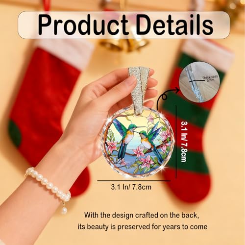 Hummingbird Stained Glass Sun Catchers Indoor Window - Humming Bird Suncatchers for Windows Hanging, Hummingbird Gifts for Women, House Warming Gifts New Apartment, Bird Watching Gift for Mothers Day - color: Blgs001