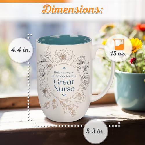Christian Art Gifts Large Inspirational Ceramic Coffee & Tea Mug for Women - color: Teal Floral/Great Nurse