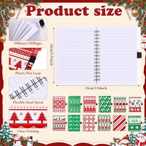 Resurhang 48 Pcs/24 Sets Gift Set for Christmas Notebooks with Pens for Students 24 Christmas Spiral Pocket Notepads 24 Xmas Ballpoint Pens for Employee Coworkers Staff Teacher Classroom Gifts - style: Christmas