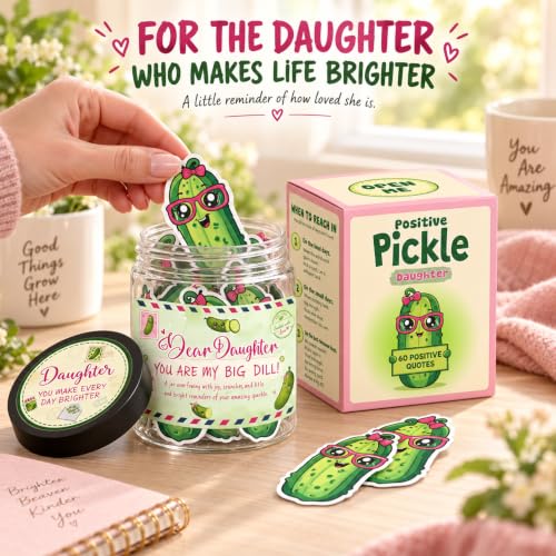 DEARMINE 60 Positive Pickle Cards Jar for Daughter with Affirmation Cards, Daughters Birthday Gift Ideas from Mom, Dad, Daughter Gifts, Unique Birthday Gifts for Daughter in Law - color: B. Daughter