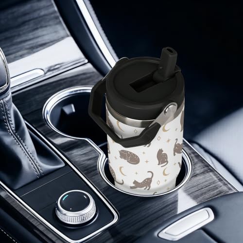 30 oz Cat Travel Mug with Handle and Straw, Cute Aesthetic Kitten Pattern Stainless Steel Vacuum Insulated Tumbler, Water Bottle, Funny Cat Lover Gifts for Women - color: cat travel mug