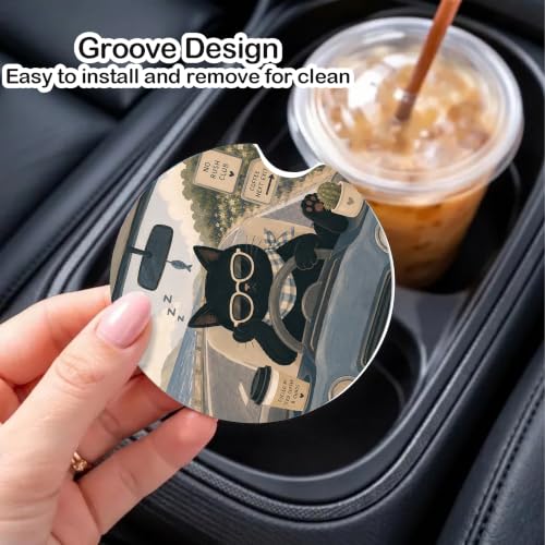 Car Coasters for Cup Holders, 2 Pack Absorbent Ceramic Cup Holder Coasters for Car, Car Cup Coasters with Stylish Design, Cute Car Accessories for Women Interior, Universal Fit (Black Olive) - color: Black Olive