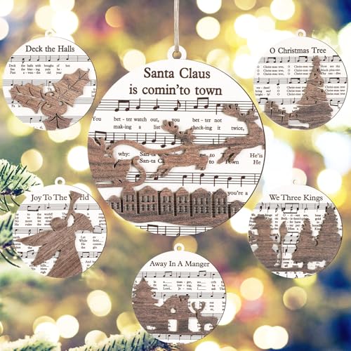 Bucherry 6 Pcs Wooden Christmas Nativity Scene Ornaments Bulk,Music Note - style: Music Note