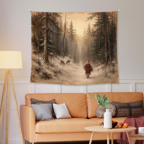 EGBTL Vintage Winter Forest Christmas Santa Wall Tapestry, Farmhouse Winter Snowy Landscape Tapestry for Home, Rustic Christmas Tapestries Wall Hanging Decor for Bedroom Living Room 50x60 Inches - color: Christmas10