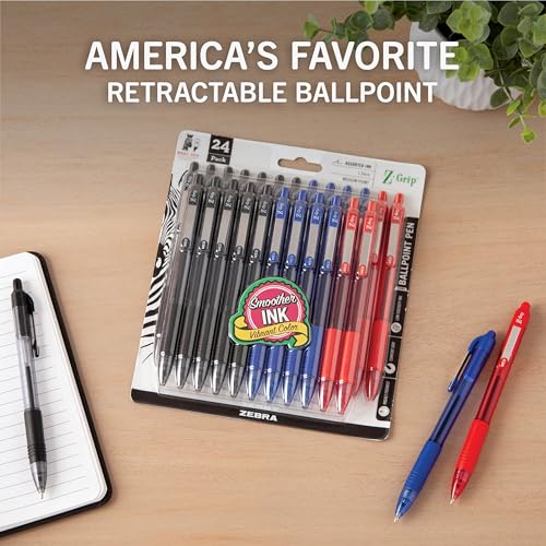 Zebra Pen Z-Grip Retractable Ballpoint Pen, Black, Blue, Red, 1.0mm, 24-Pk - color: Black/Blue/Red, size: 1 Count (Pack of 24)