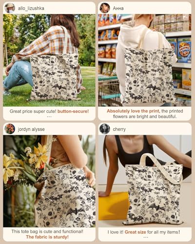 Miss Adola Canvas Tote Bag for Women with Zipper, Bat Flower - color: Bat Flower
