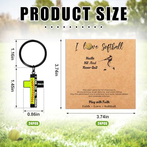 Quelay 24 Sets Football Baseball Softball Keychains, Gift for Teen - style: Softball