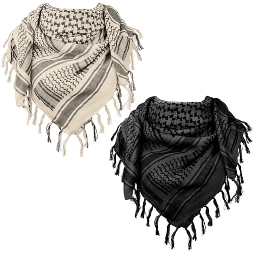 Aonal Military Shemagh Tactical Desert Scarf, Keffiyeh Scarf for Men - color: X-khaki & Black