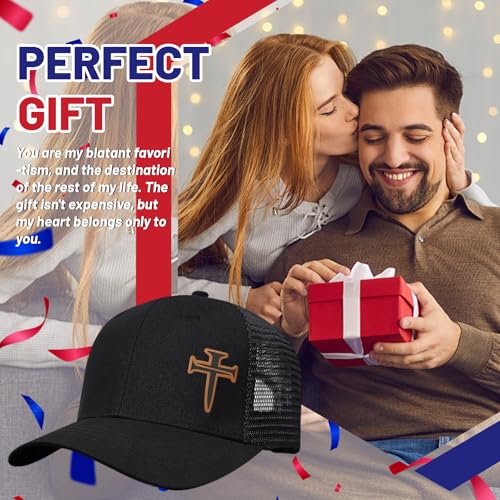 3D Embroidered Christian Hat for Men & Women, Jesus Faith Cross Hat, Religious Gifts for Christians Clothes - color: Leather - Black