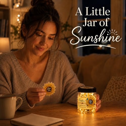 Positive Sunflower Jar with 30 Bible Verse Cards, Christian Gifts for Women - color: Sunflower