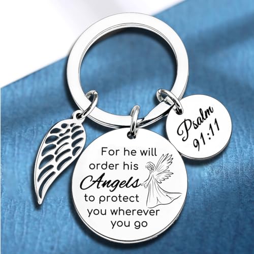 Bible Verse Keychain for He Will Order His Angels to Protect You Wherever You Go Religious Gifts for Women Men Inspirational Gifts Christian Keychain Christmas Baptism Gift Jewelry