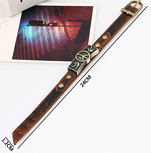 Men Punk Alloy Leather Bracelet Cross Bracelet Bangle Wristband - color: Peace
