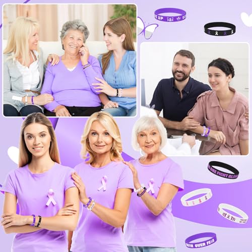 JUNEBRUSHS 42pcs Purple Ribbon Awareness Accessories Silicone Bracelets - style: Purple Ribbon Awareness Style