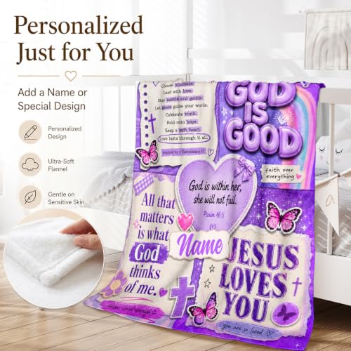 Kids Blanket Custom God Theme, Cozy Soft Flannel Throw for Living Room - color: Purple