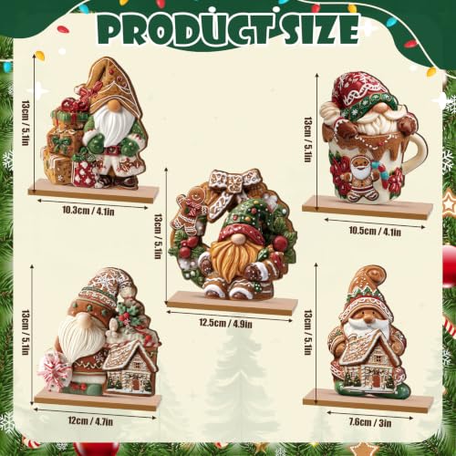 RattanView 5 Pcs Gingerbread Christmas Table Decorations Wooden Ginger Bread Gnome Decor Christmas Table Centerpiece Ginger Bread Village Decorations Xmas Gnome Tiered Tray Decor with Base for Home - style: Gingerbread Gnome