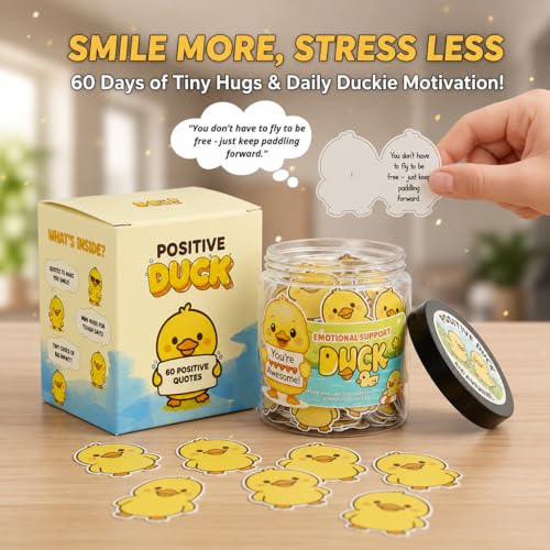 DEARMINE Positive Duck Jar with 60 Daily Affirmation Cards, Emotional Support Gift, Duck Gift for Women, Birthday for Girls, Inspirational Gifts for Women, Back to School Student Present - color: Positive Duck