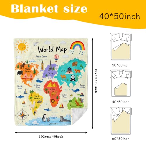 Mosslink World Map Blanket 40"x50", Boys Girls Animal Educational Throw - color: Yellow-world Map