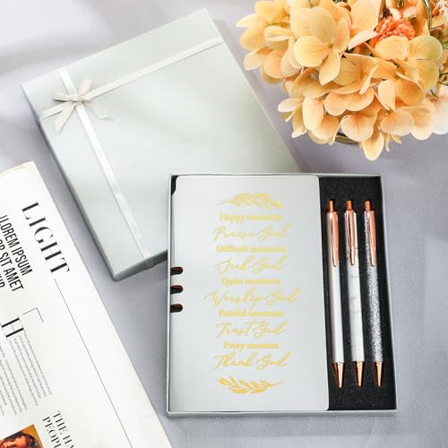 Spakon 5 Pcs Christian Gifts for Women Church Gifts Scripture Prayer Journal Religious for Women God Notebook Pen with Gift Box Scripture Notepad Bible Study Group Grad Favors - color: Grey, style: Happy Moment