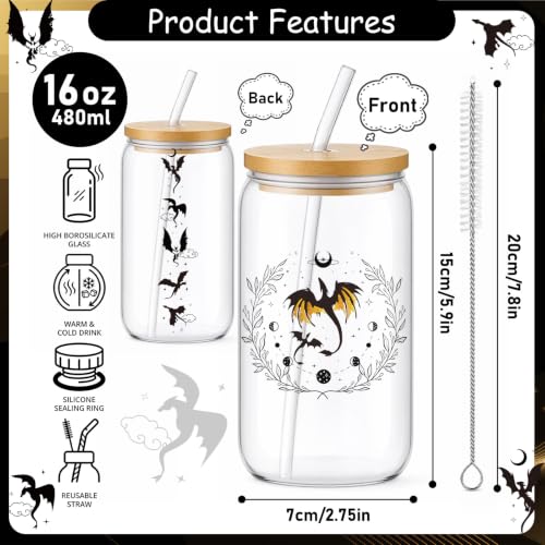 Dragon Gifts for Women Glass Cups - Glass Tumbler with Straw and Lid, Dragon Gift for Women Sister Best Friend Coworkers Bestie Teacher Birthday Graduation Christmas Holiday - style: dragon