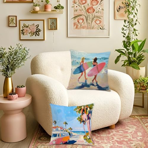 Coastal Beach Surf Throw Pillow Covers 18x18 Set of 2 - color: Colour -Aa