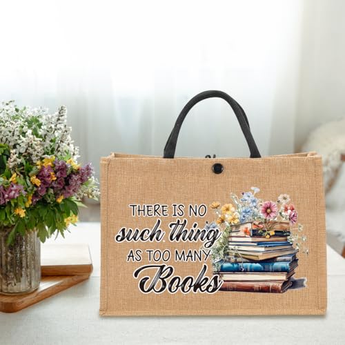 Book Tote Bag Christmas Librarian Bookish Gifts for Women Readers Book Lover - color: There is No Such Thing as Too Many Books 1