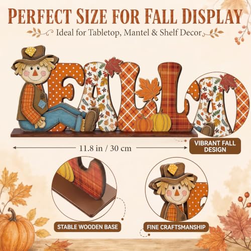 Yousoontic Fall Scarecrow Table Decorations Wooden Autumn Table Centerpieces Farmhouse Pumkin Maple Leaves Tabletop for Home Harvest Thanksgiving Kitchen Office(Fall) - style: Fall