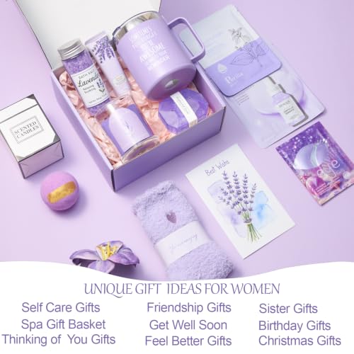 Lavender Spa Gift Baskets for Women - 10 Pcs Happy Birthday Gifts for Women, Unique Relaxation Spa Gift Christmas Ideas Relaxing, Valentine's Day Self-Care Gift Basket for Mom, Wife, Girlfriend - color: Purple