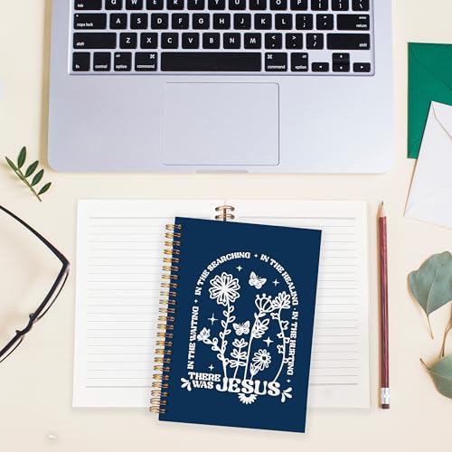BearCake Boho Floral Christian Notebook Journal, Christian Gifts for Women, Bible Notebooks for Note Taking, Bible Journaling Notebook, There Was Jesus Hardcover Spiral Notebook 5.5x8.3 Navy Blue - color: Bible-Jesus star deep blue