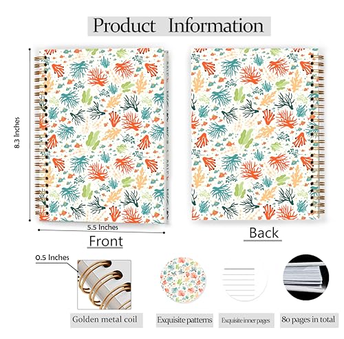 Colorful Ocean Coral Reef Notebook, Ocean Lover Gifts, Coastal Beach Journal for Women Kids, Marine Biology Gifts, Tropical Seaweed Spiral Notebook Journal 5.5x8.3 - color: Color 14