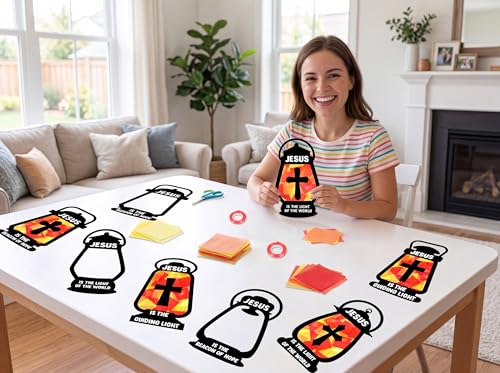42PCS Sunday School VBS Crafts Bulk: Black Paper Oil-Lamp Nativity Suncatchers,Jesus Religious Christian Classroom Camping Activity DIY Kits Gifts Church Decorations,Window Stained Glass Effect - style: black oil lamp