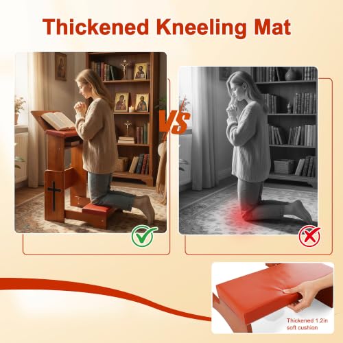 Fanwer Prayer Kneeler Bench with Foldable Book Stand, Adjustable Height Kneeling Stool with Storage Space & Thick Cushion, Space-Saving Prayer Chair for Home Church Bible Reading