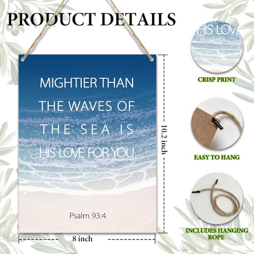 Rustic Christian Wooden Hanging Sign Gifts for Christmas Bible Verse Wall Decor for Home Office Prayer Room Religious Hanging Door Wall Signs Inspirational Wall Quote Sign 10x8 inches - JZ016 - color: sea